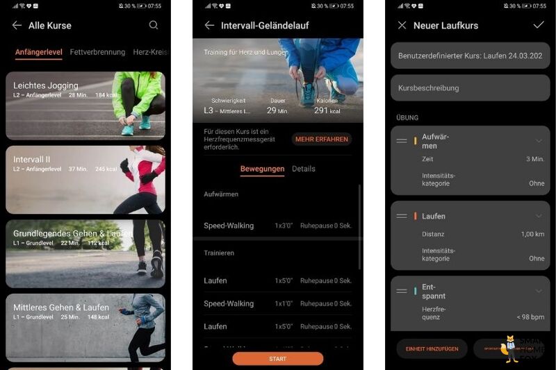 Предварительно загруженные планы тренировок можно посмотреть в приложении Huawei Health
